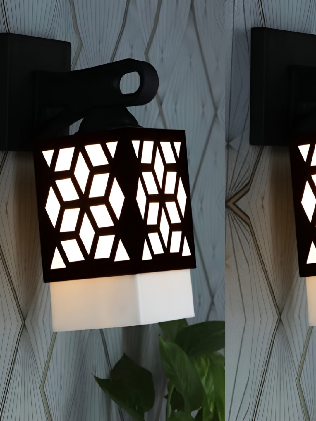 

Gojeeva Black and White 2 Pieces Textured Wooden Square Shaped Wall Lamps