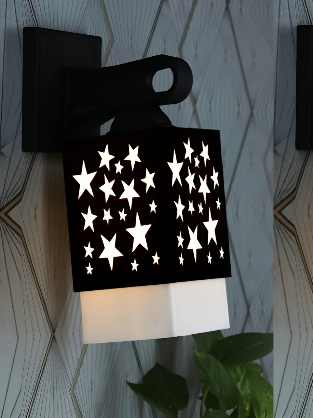 

Gojeeva Black and White 2 Pieces Textured Wooden Square Shaped Wall Lamps