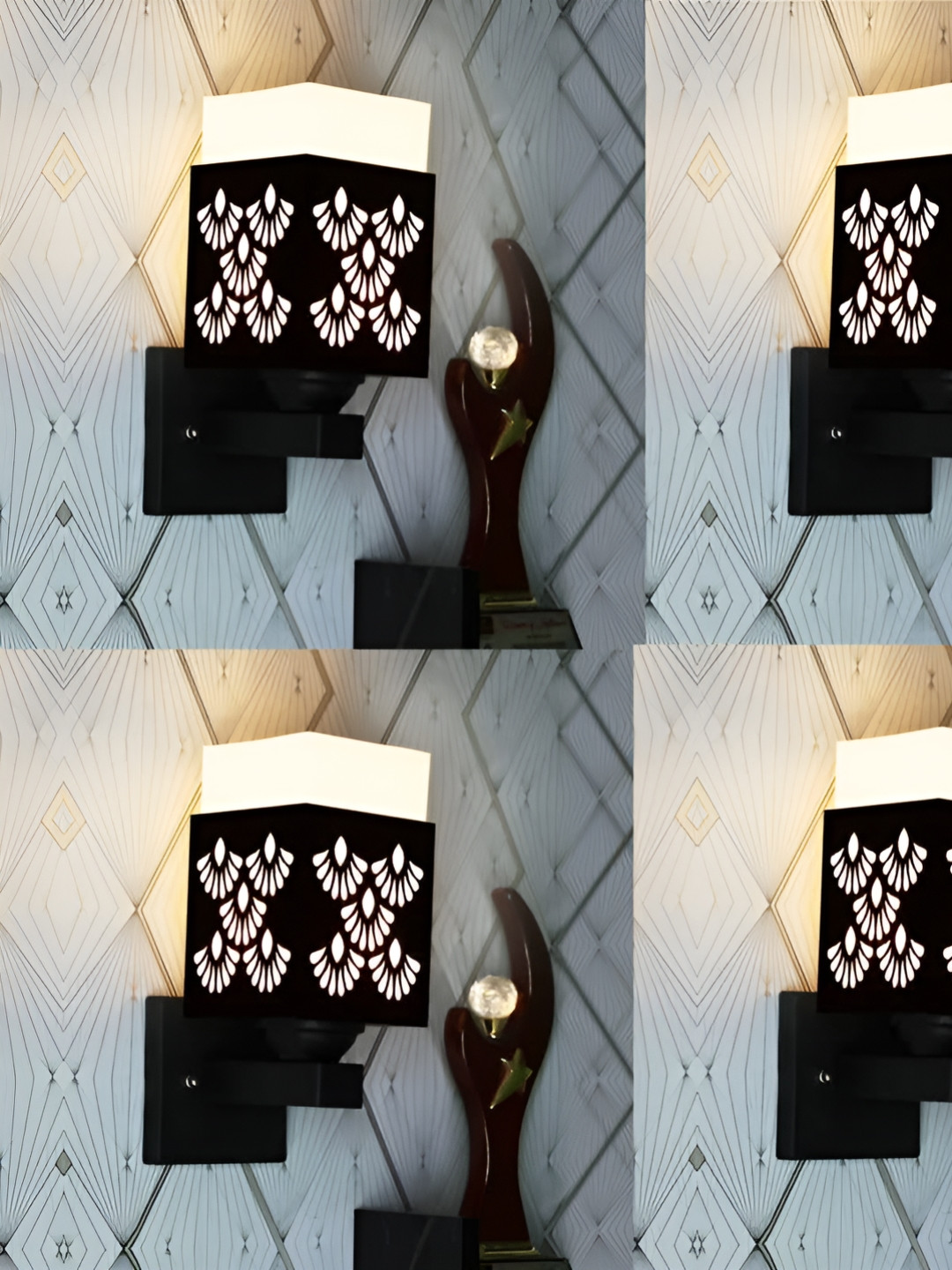 

Gojeeva Black & White 4 Pieces Textured Wooden Square Shaped Wall Lamps