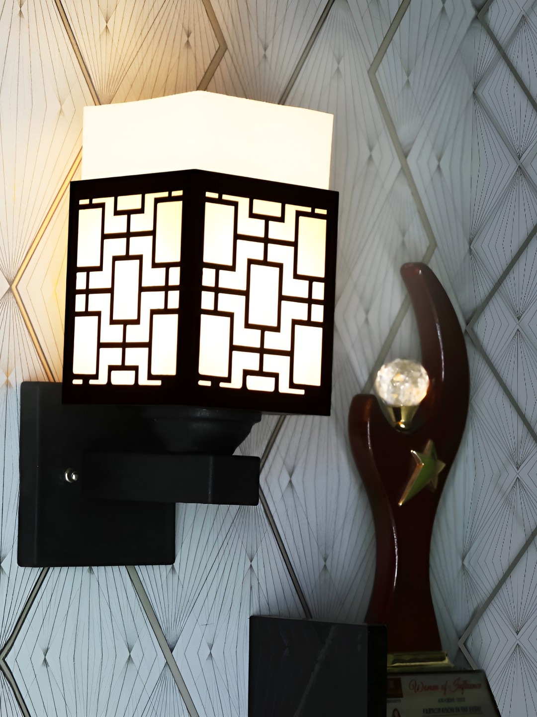 

Gojeeva Black & White Textured Wooden Square Shaped Wall Lamp