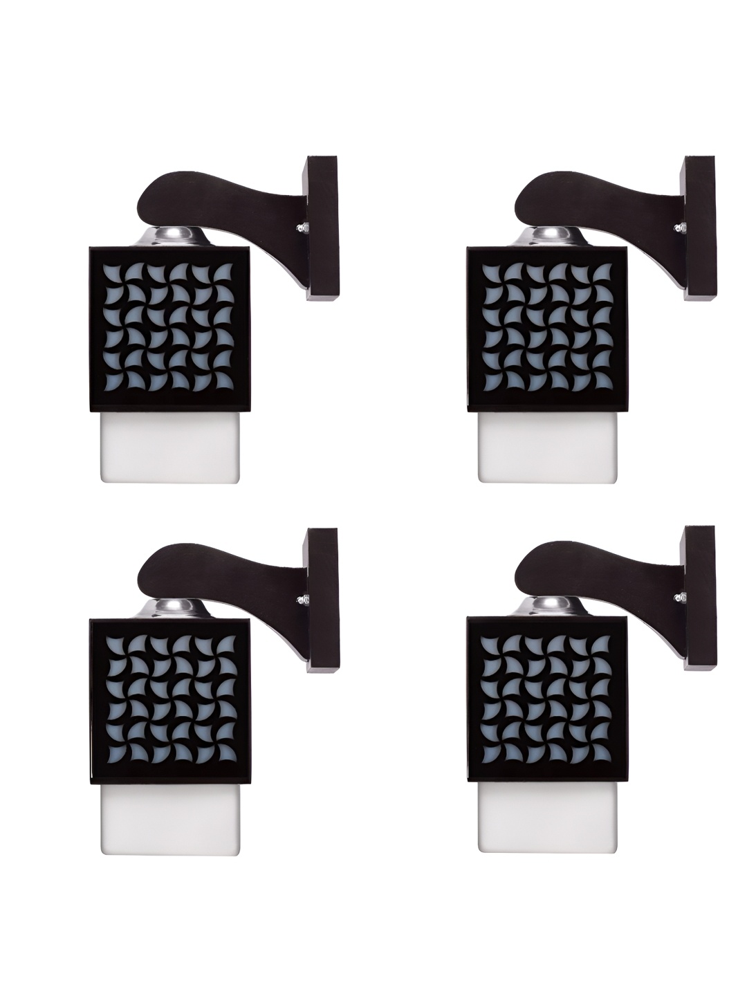 

Gojeeva Black & White 4 Pieces Textured Square Shaped Wooden Wall Lamps