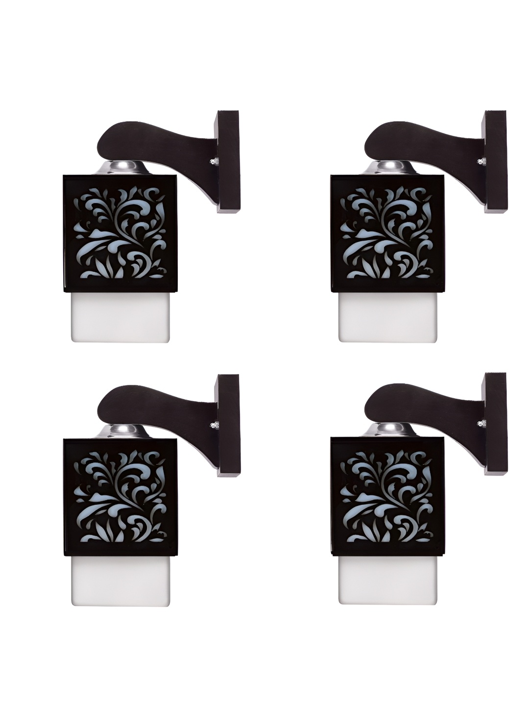 

Gojeeva Black & White 4 Pieces Textured Wooden Rectangle Shaped Wall Lamps