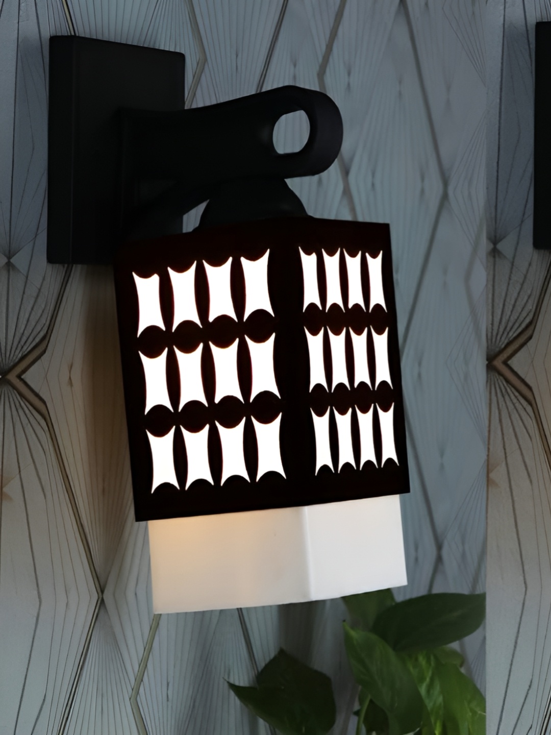 

Gojeeva Black & White 2 Pieces Textured Wooden Square Shaped Wall Lamps