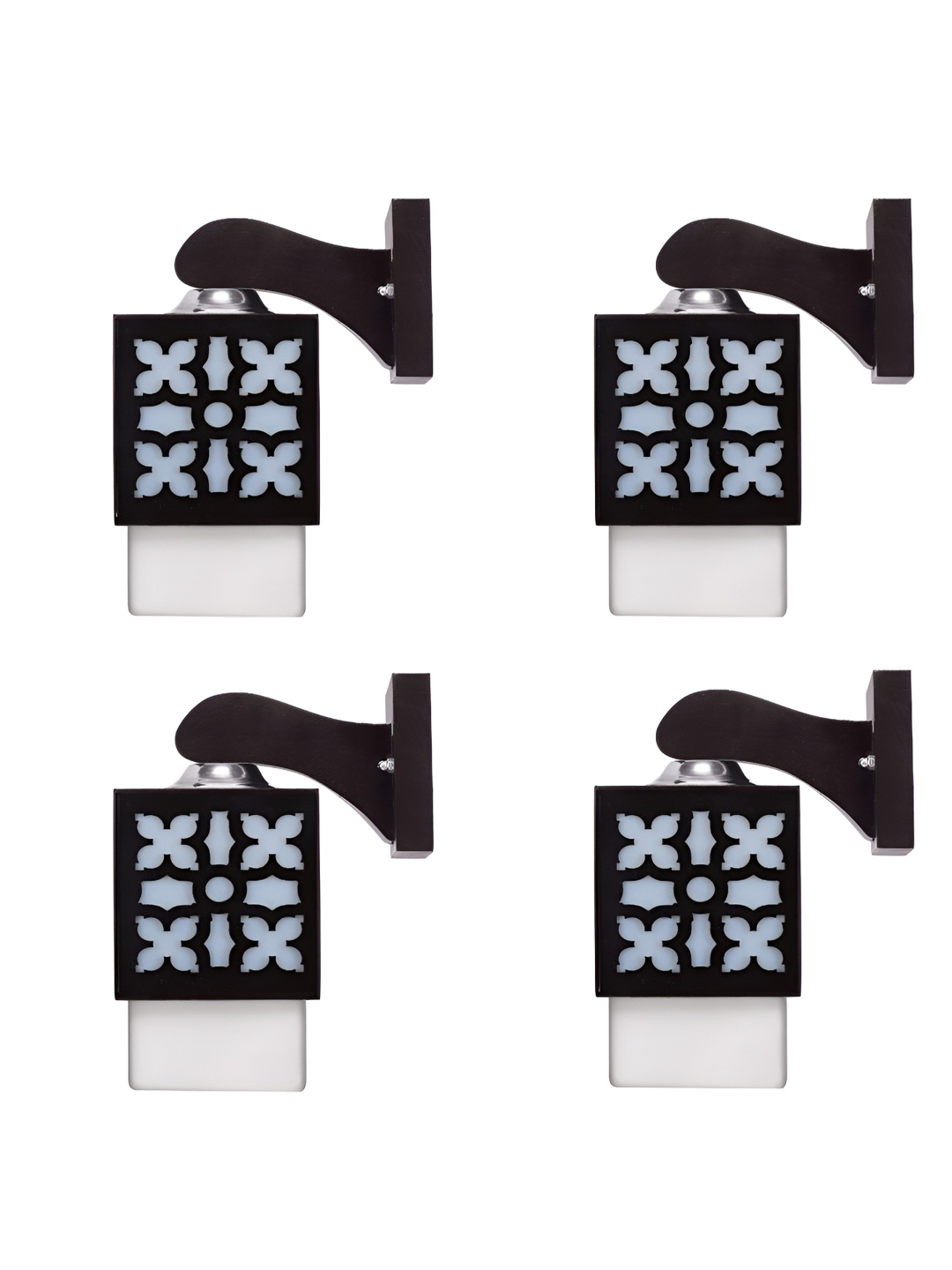 

Gojeeva Black & White 4 Pieces Textured Wooden Rectangle Shaped Wall Lamps