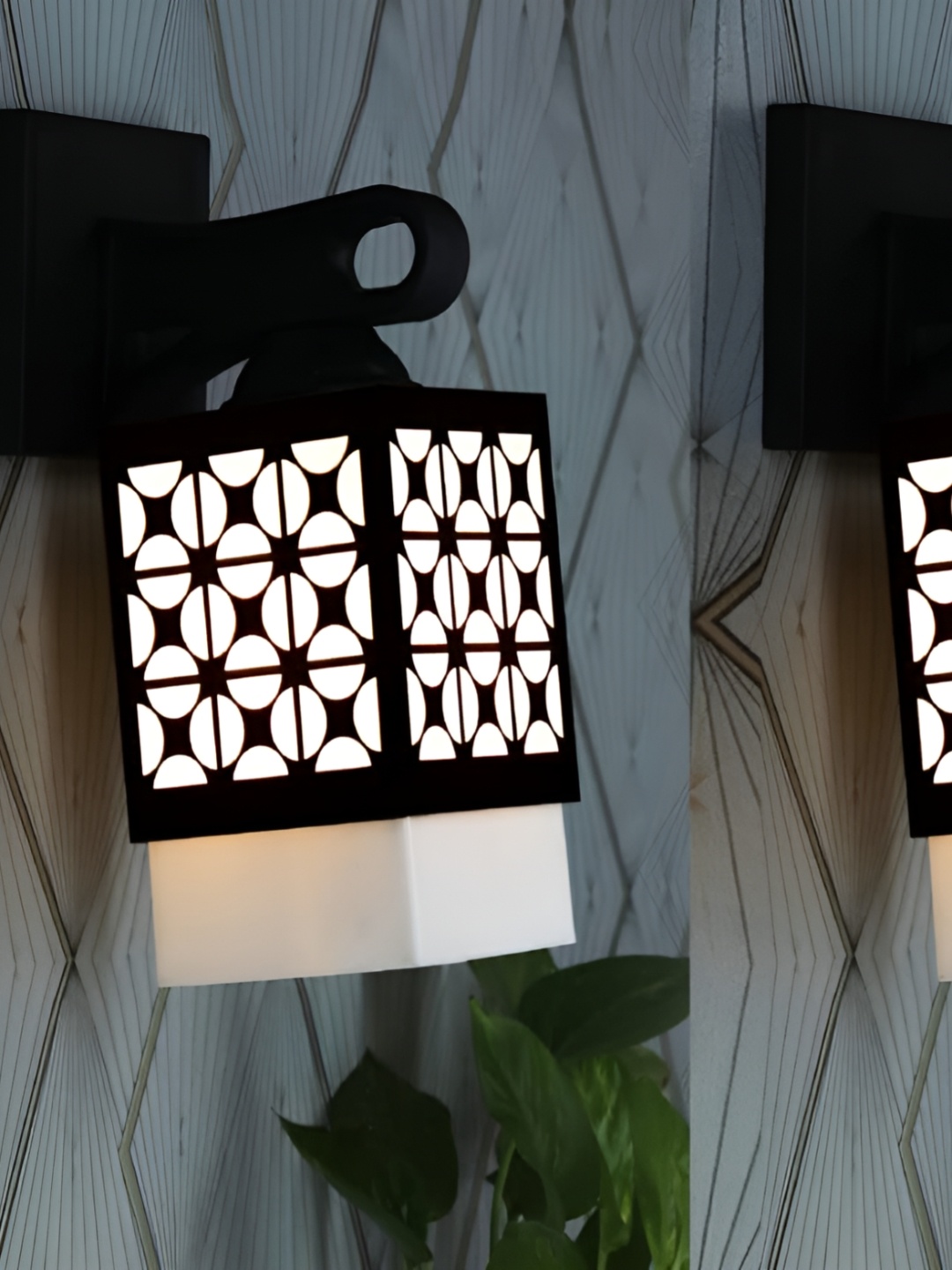 

Gojeeva Black & White 2 Pieces Textured Wooden Square Shaped Wall Lamps