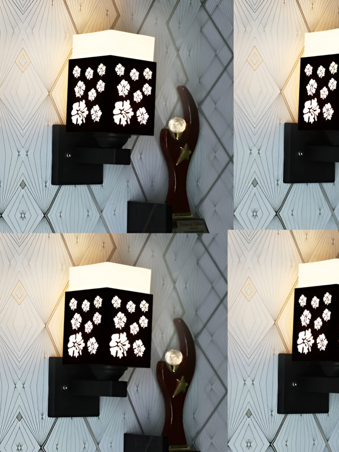 

Gojeeva Black & White 4 Pieces Textured Square Shaped Wooden Wall Lamp