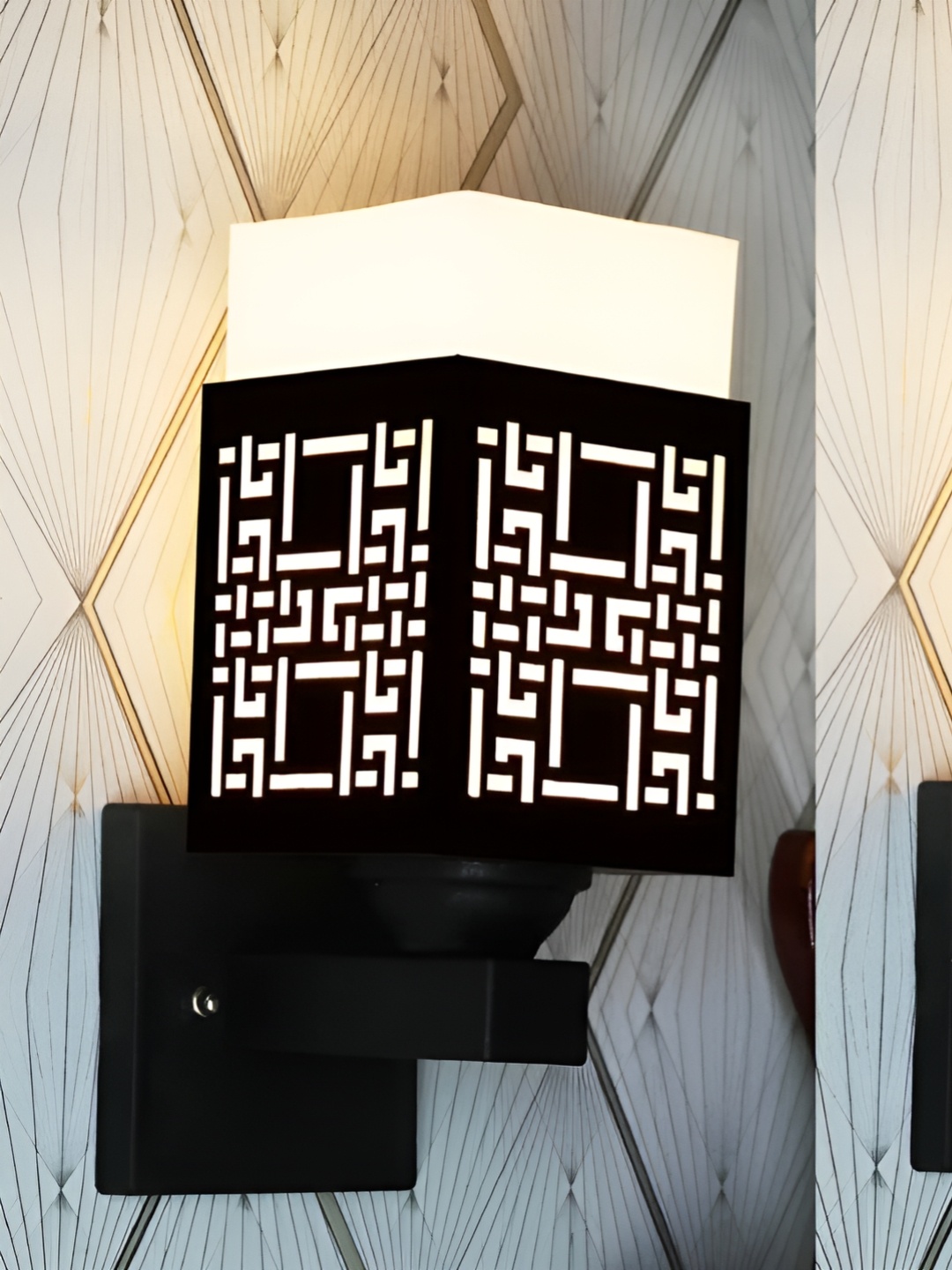 

Gojeeva Black & White 2 Pieces Textured Wooden Rectangle Shaped Wall Lamps