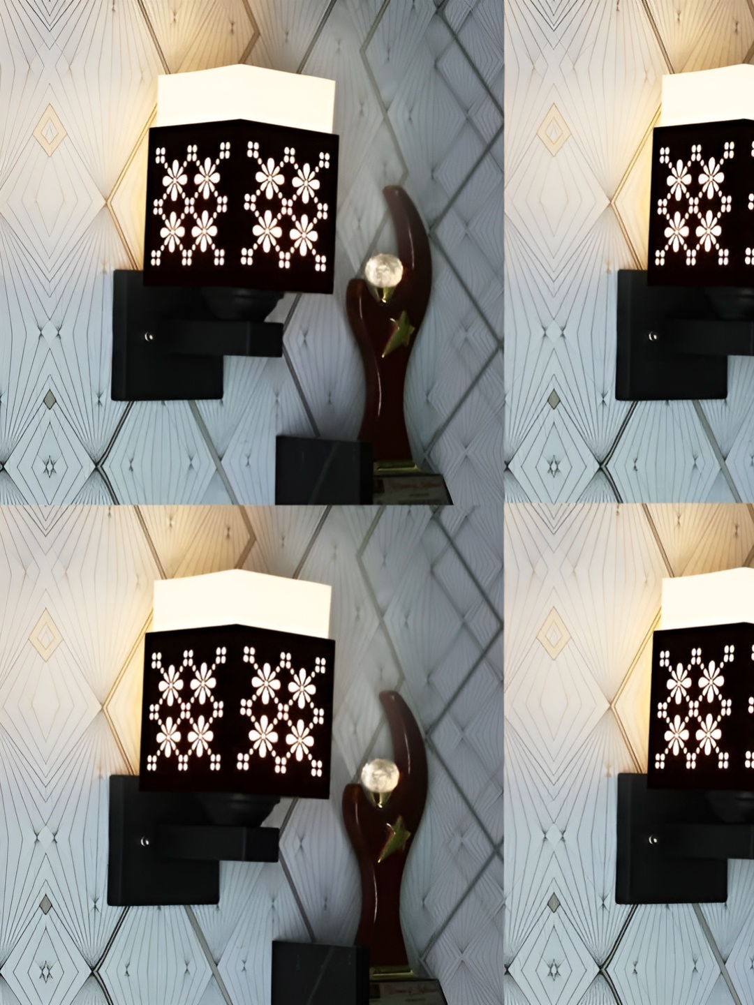 

Gojeeva Black & White 4 Pieces Textured Wooden Square Shaped Wall Lamps