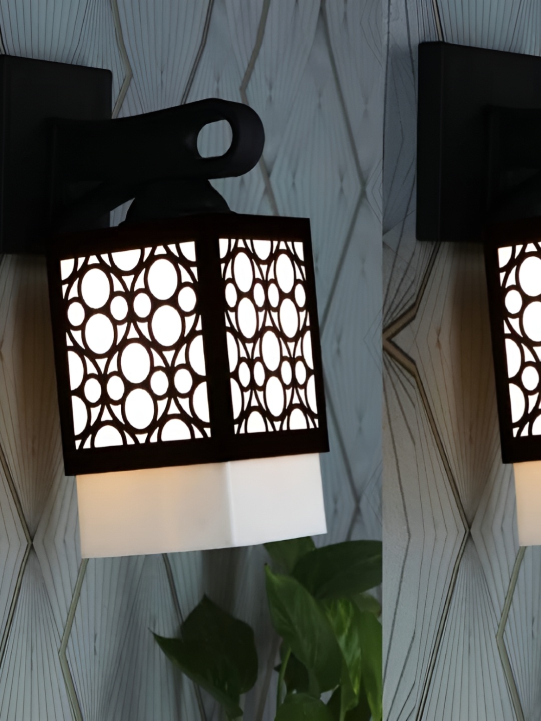 

Gojeeva Black & White 2 Pieces Textured Wooden Square Shaped Wall Lamps
