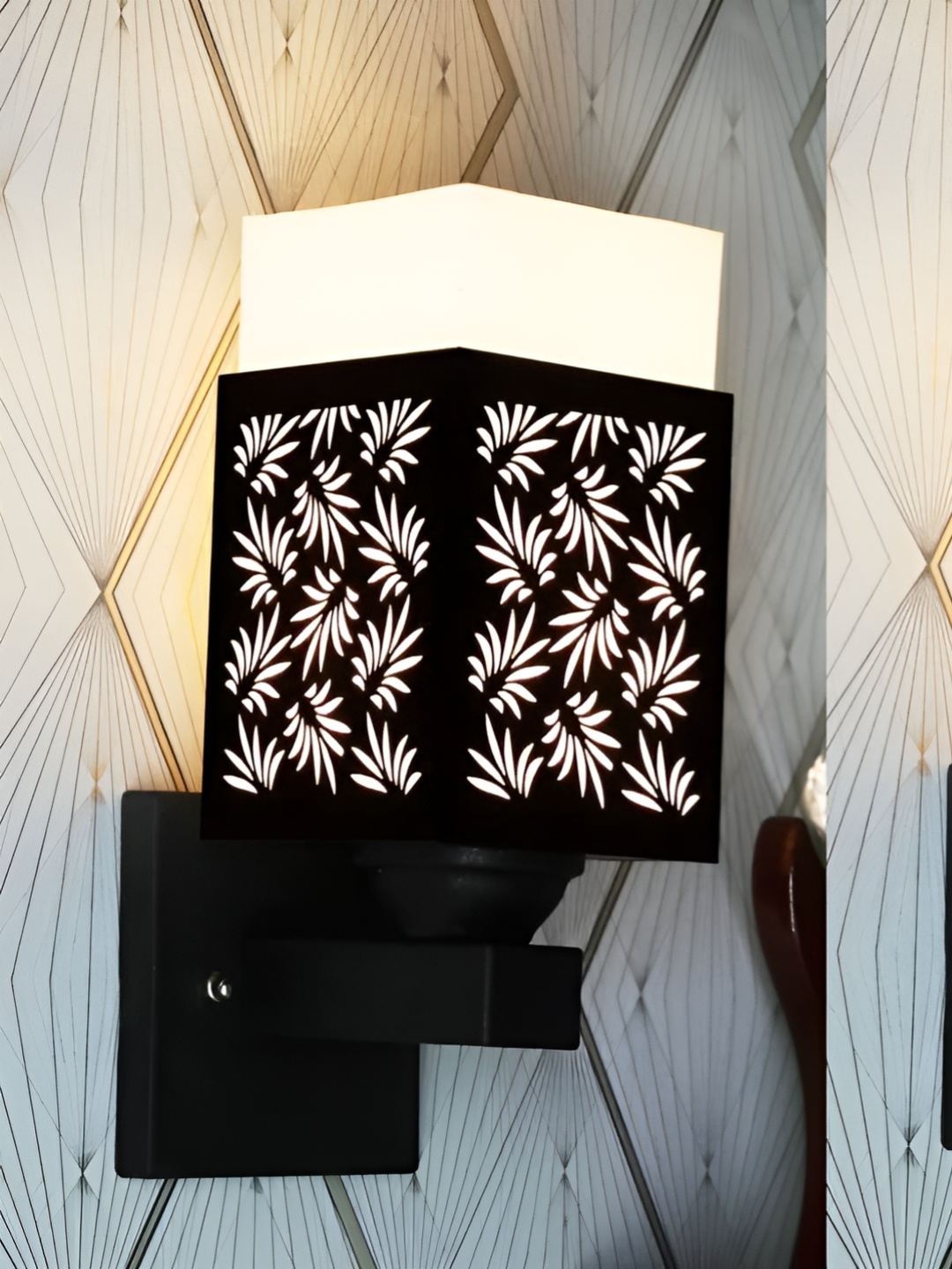 

Gojeeva Black & White 2 Pieces Textured Wooden Square Shaped Wall Lamps