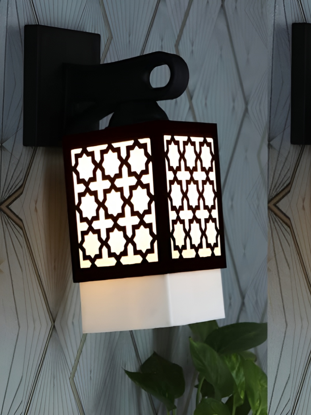 

Gojeeva Black & White 2 Pieces Textured Wooden Square Shaped Wall Lamps