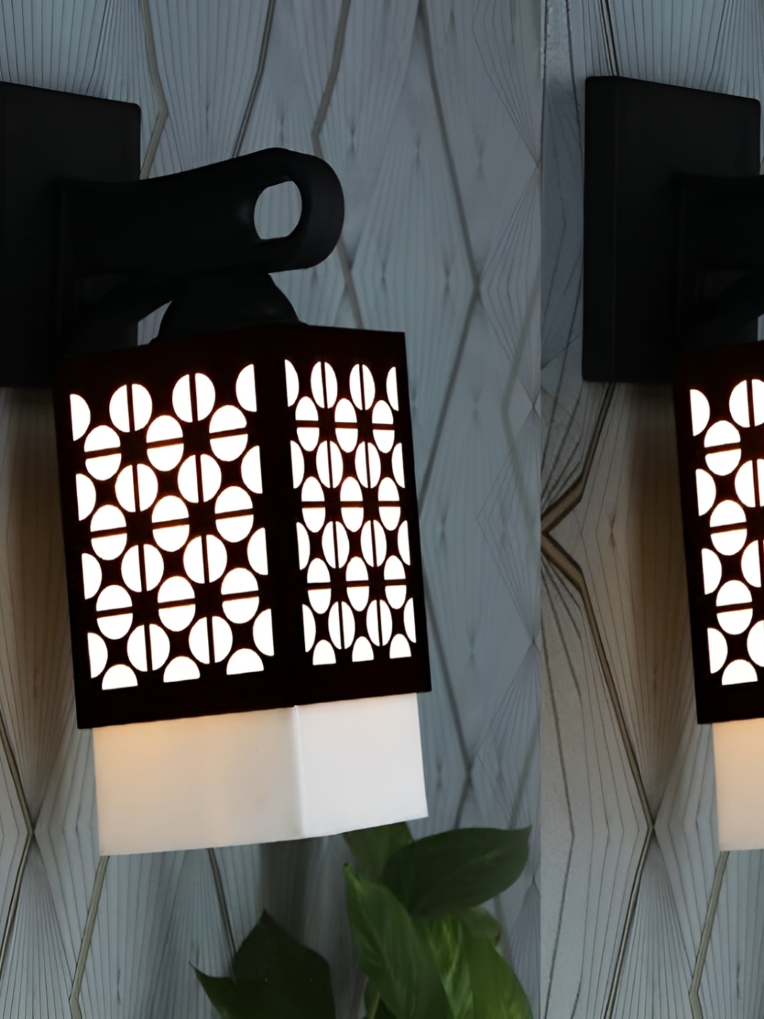 

Gojeeva Black and White 2 Pieces Textured Wooden Square Shaped Wall Lamps