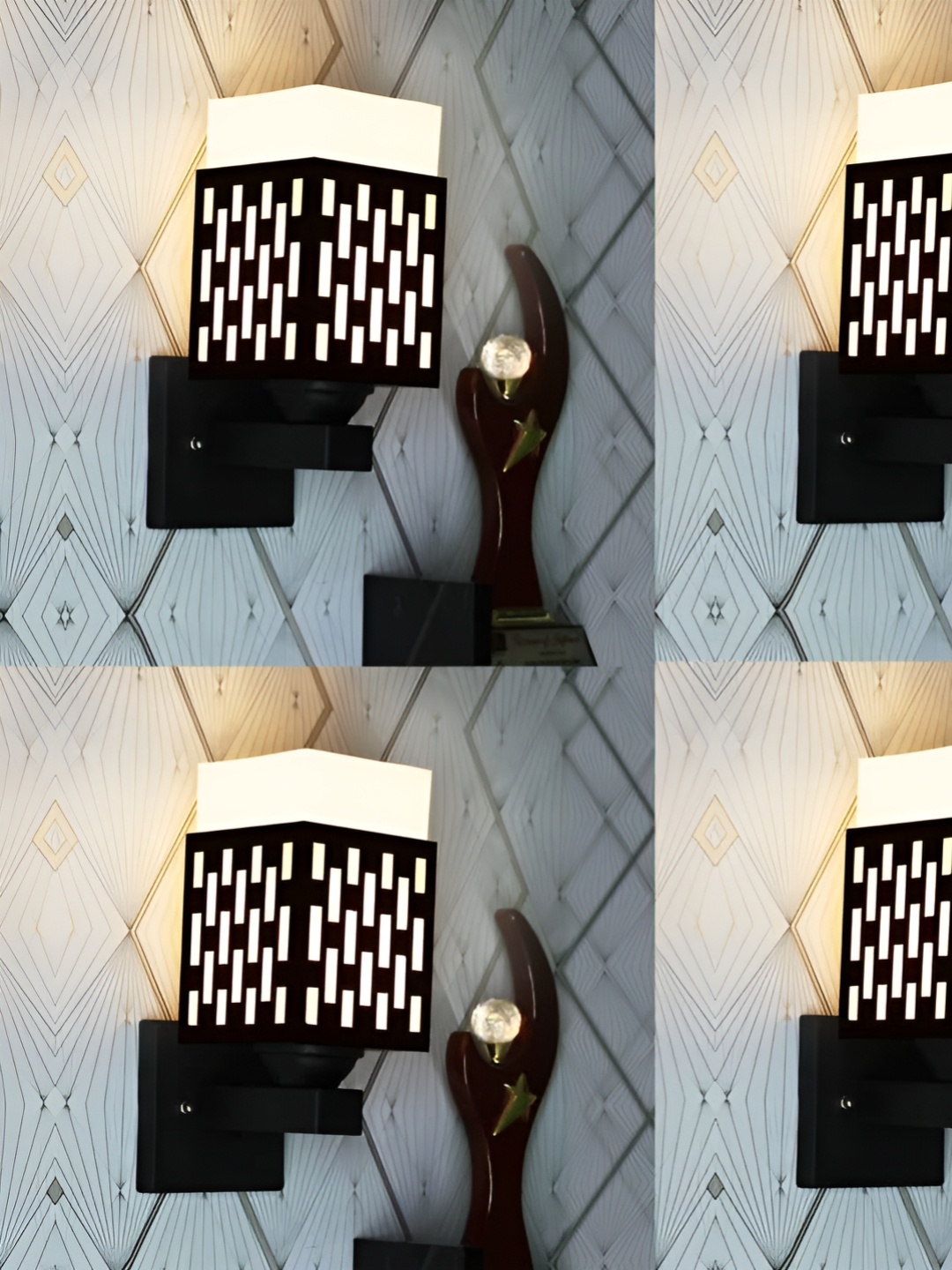 

Gojeeva Black & White 4 Pieces Textured Wooden Square Shaped Wall Lamps