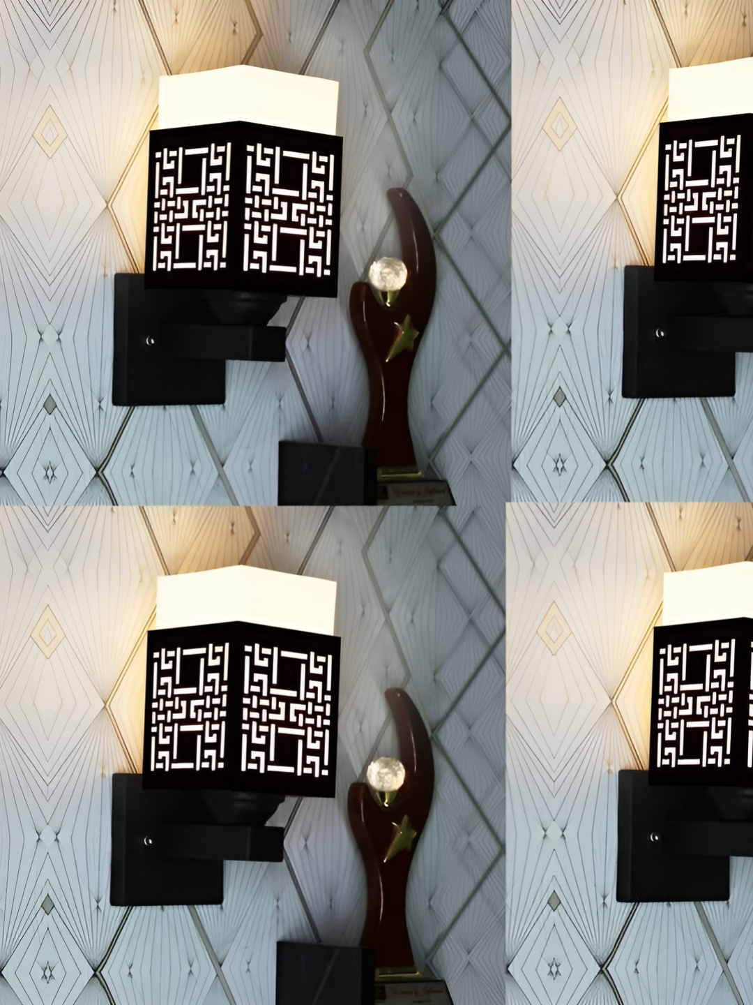 

Gojeeva Black & White 4 Pieces Textured Wooden Square Shaped Wall Lamps