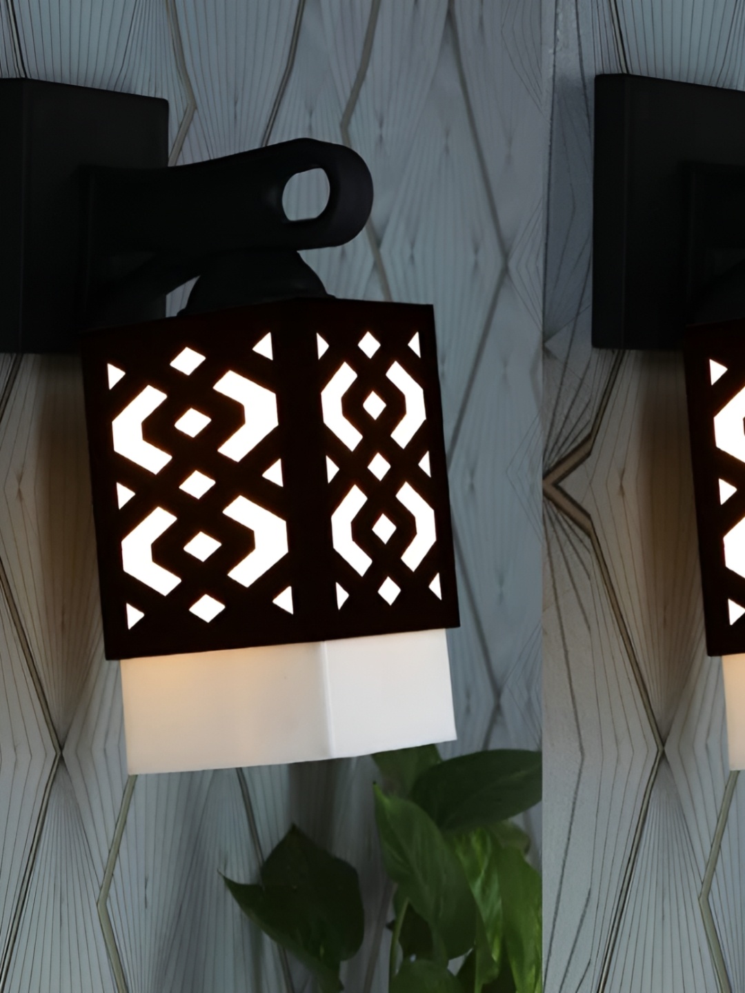 

Gojeeva Black & White 2 Pieces Textured Wooden Square Shaped Wall Lamps