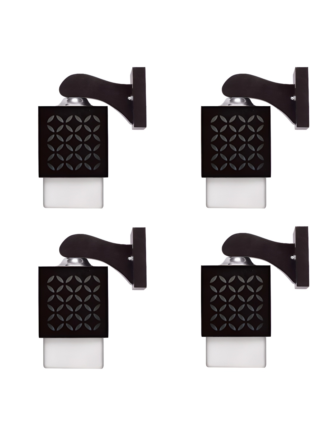 

Gojeeva Black and White 4 Pieces Textured Wooden Square Shaped Wall Lamps