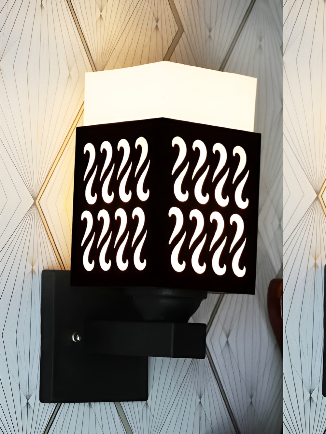 

Gojeeva Black & White 2 Pieces Textured Wooden Rectangle Shaped Wall Lamps