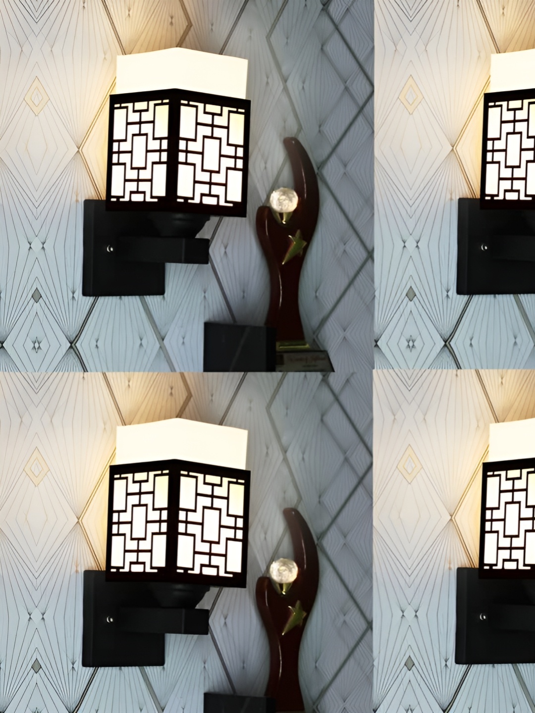 

Gojeeva Black & White 4 Pieces Textured Square Shaped Wooden Wall Lamp