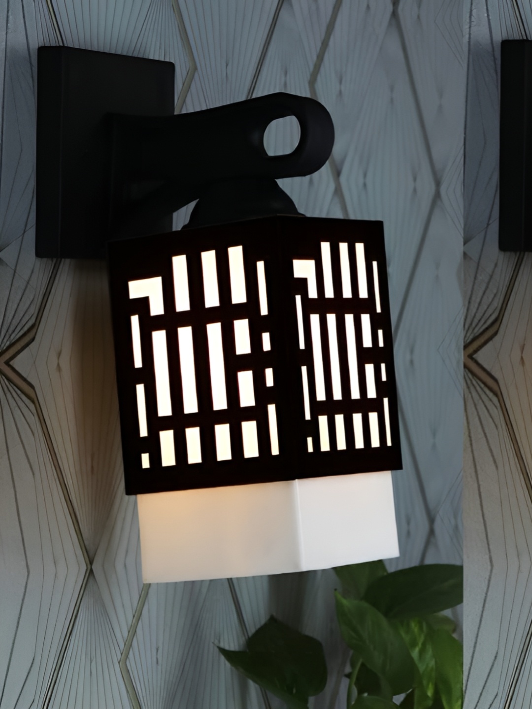 

Gojeeva Black & White 2 Pieces Textured Square Shaped Wooden Wall Lamps