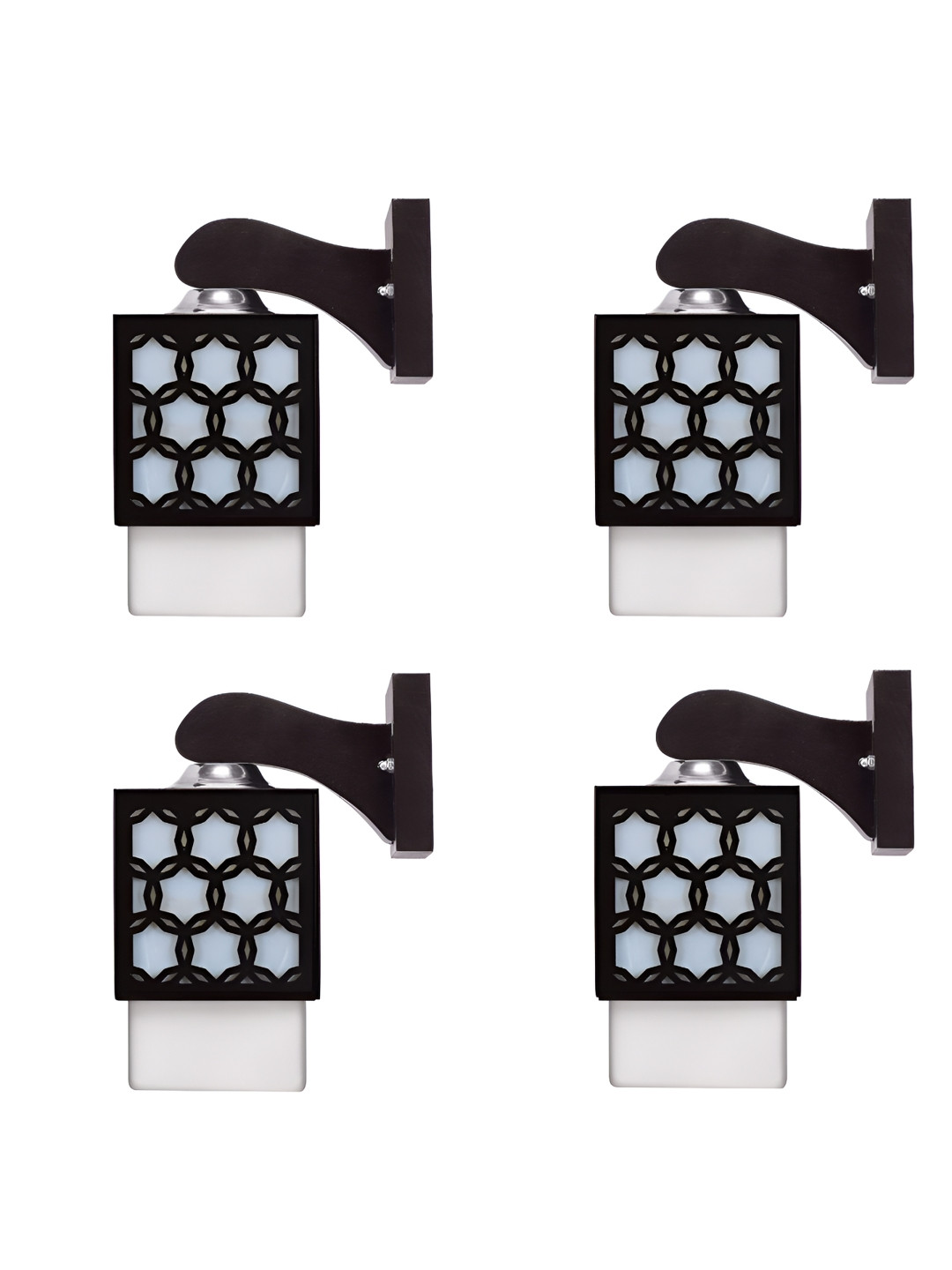 

Gojeeva Black & White 4 Pieces Textured Wooden Rectangle Shaped Wall Lamps