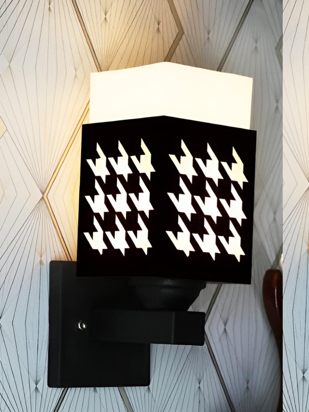 

Gojeeva Black and White Textured Wooden Square Shaped Wall Lamp
