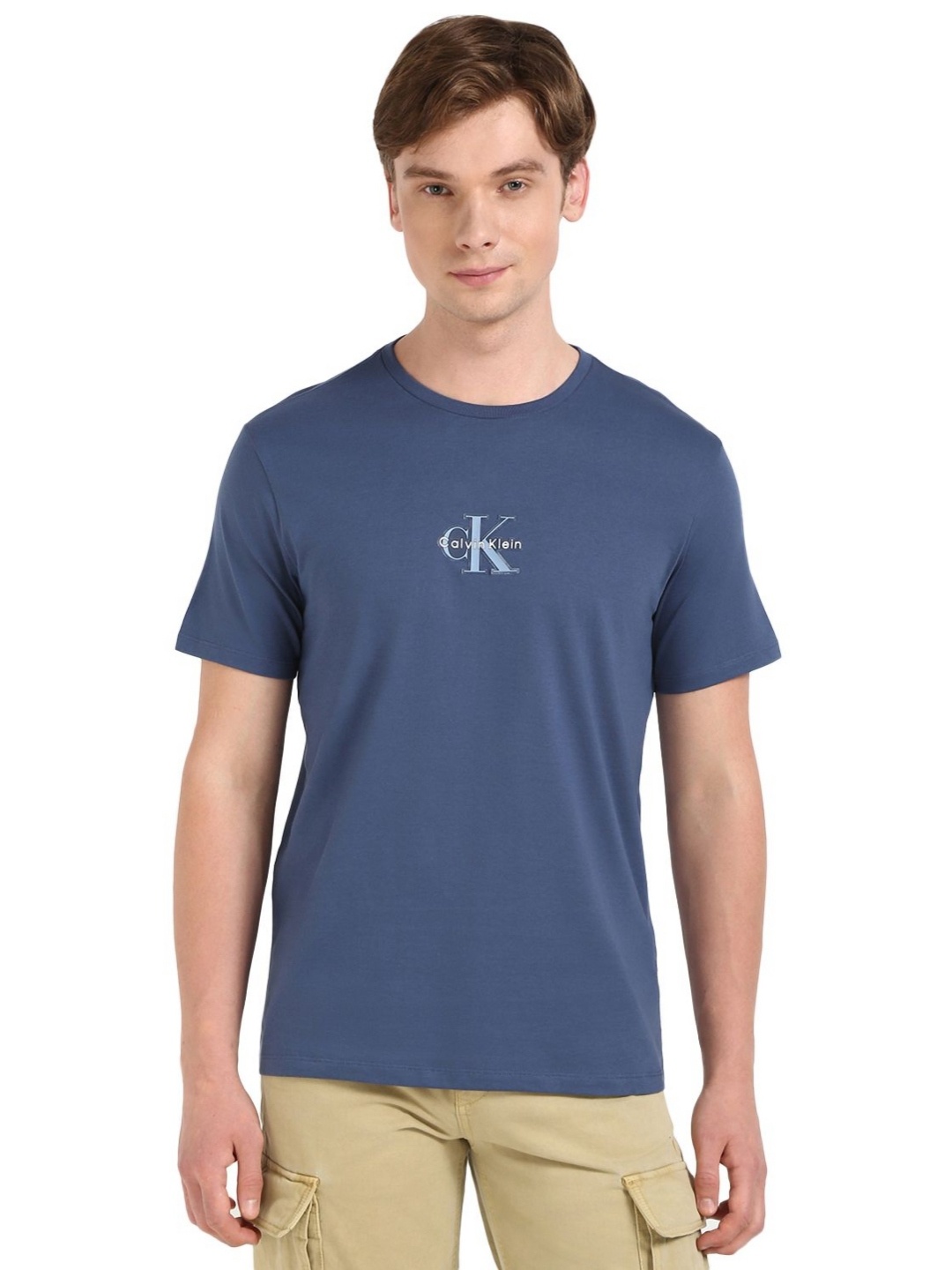 

Calvin Klein Jeans Men Typography Printed Round Neck Cotton T-shirt, Blue
