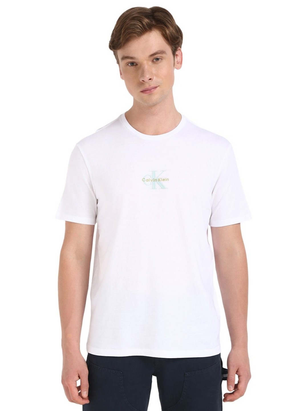 

Calvin Klein Jeans Men Typography Printed Round Neck Cotton T-shirt, White