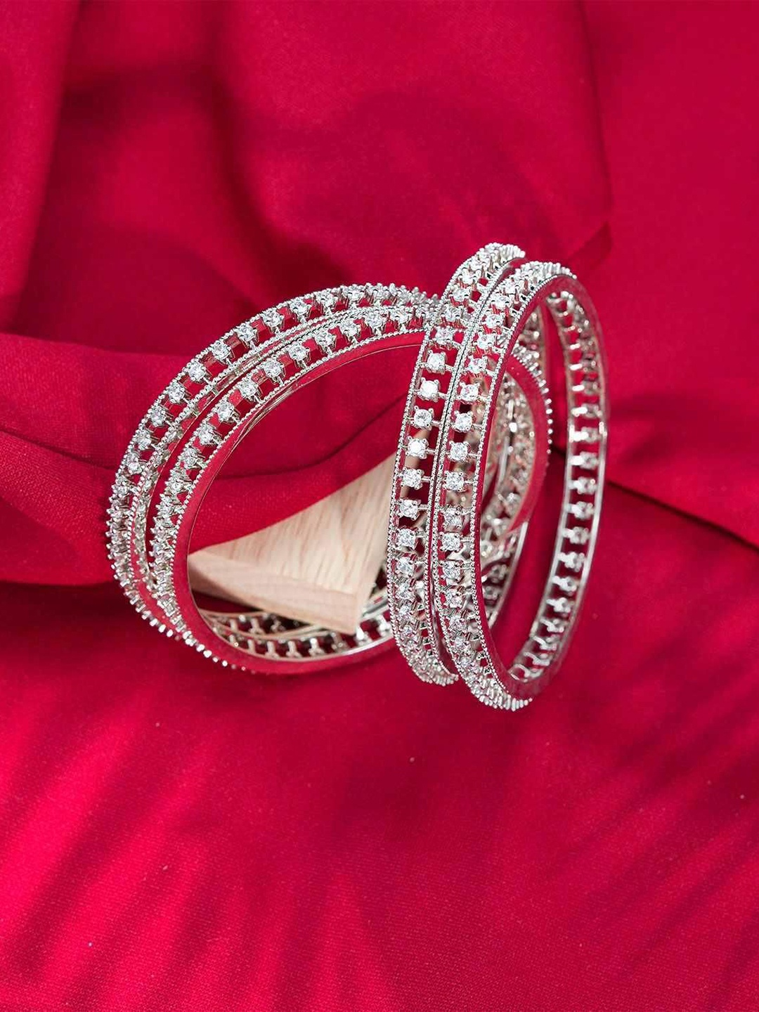 

Zevarly Set Of 2 Silver Plated American Diamond Studded Bangles