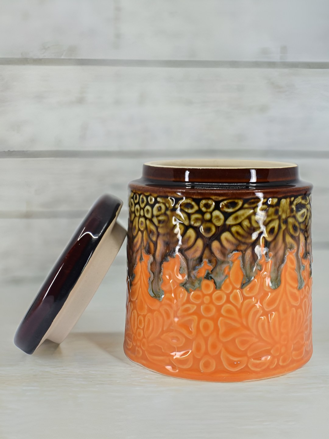 

The Decor Lane Orange & Brown Textured Ceramic Container 1 L