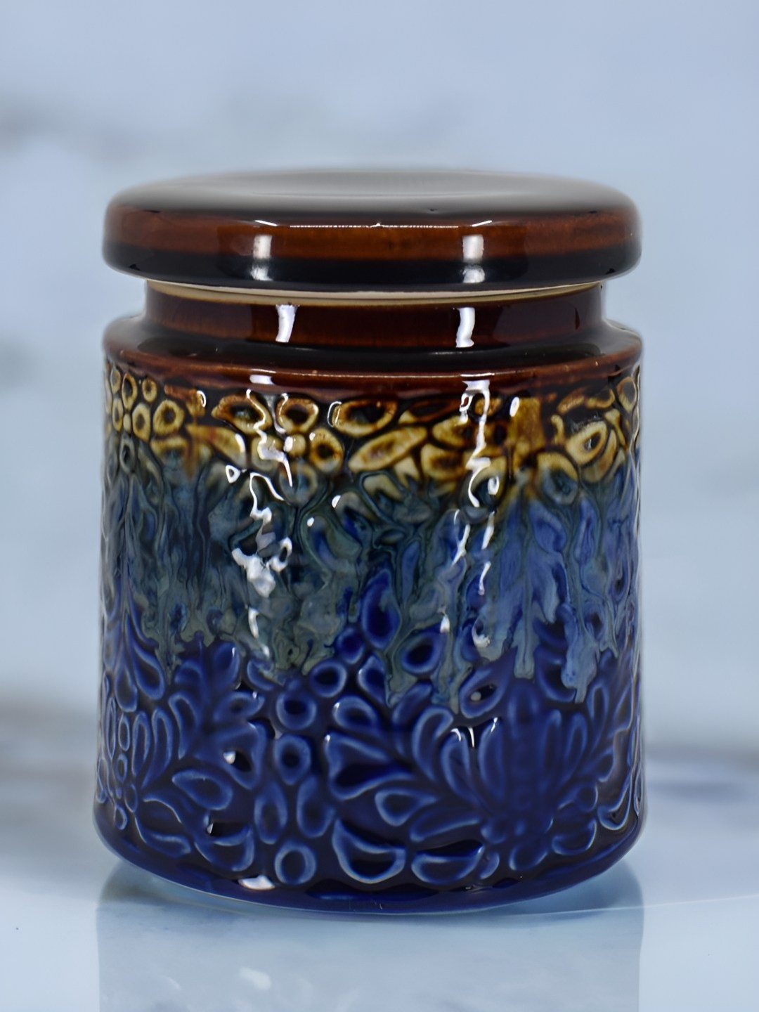 

The Decor Lane Navy Blue & Brown Textured Ceramic Container 1 L