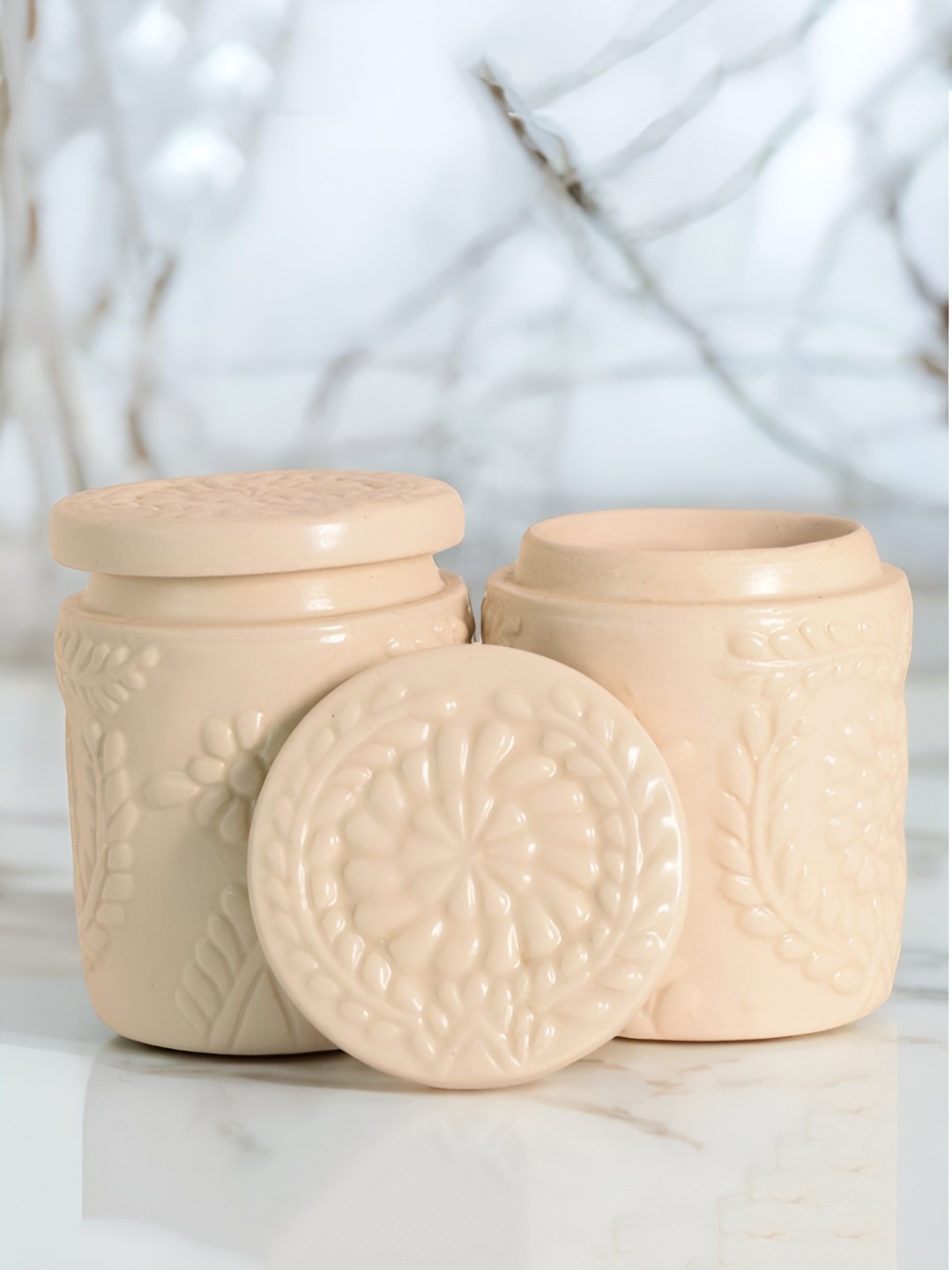 

The Decor Lane White 2 Pcs Ceramic Microwave Safe Canister Containers 500ml