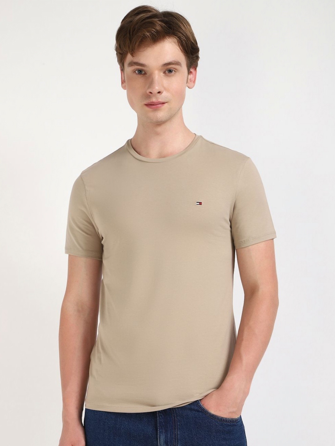 

Tommy Hilfiger Men Solid Round Neck Cotton T-shirt, Beige