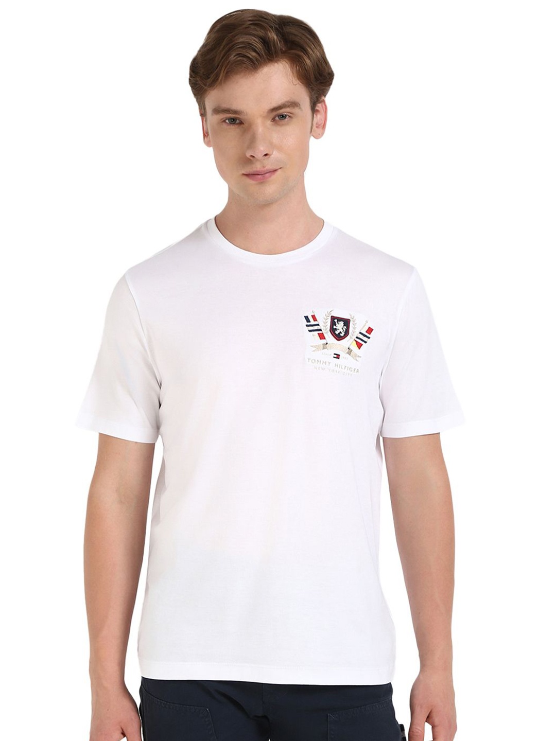 

Tommy Hilfiger Men Graphic Printed Round Neck Cotton T-shirt, White