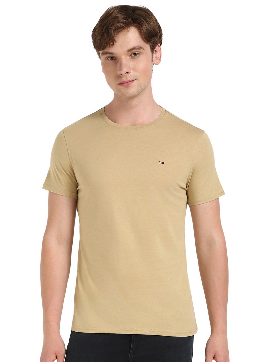 

Tommy Hilfiger Men Solid Round Neck Cotton T-shirt, Beige