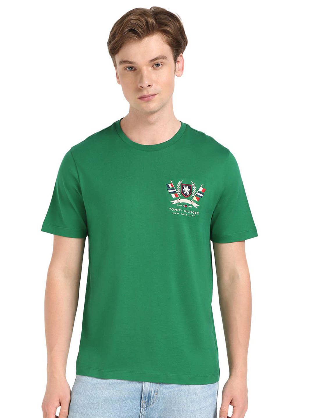 

Tommy Hilfiger Men Graphic Printed Round Neck Cotton T-shirt, Green
