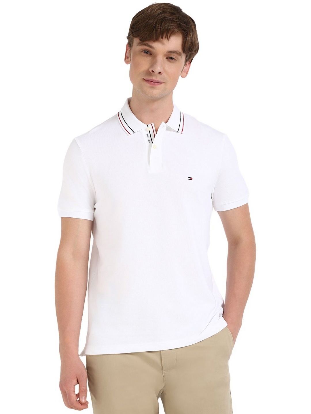 

Tommy Hilfiger Men Solid Polo Collar Cotton T-shirt, White