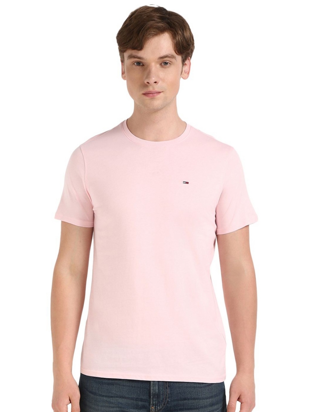 

Tommy Hilfiger Men Solid Round Neck Cotton T-shirt, Pink