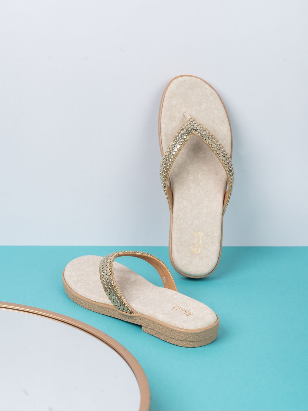 

Inc 5 Women Embellished T-Strap Flats, Cream