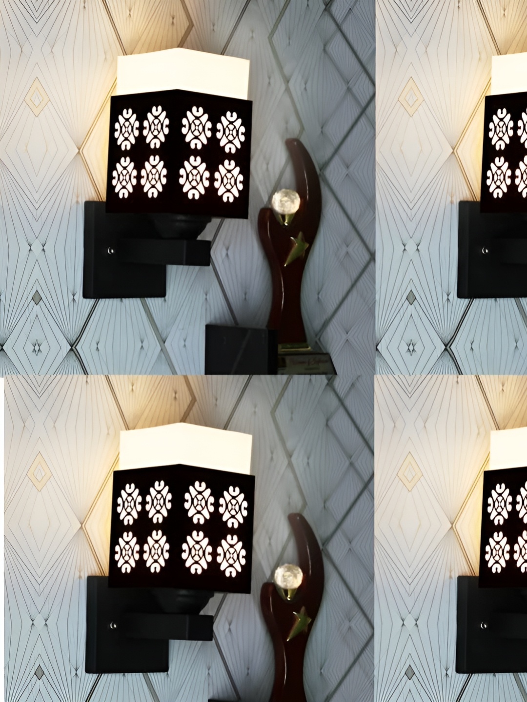 

Gojeeva Black & White 4 Pieces Textured Square Shaped Wooden Wall Lamp