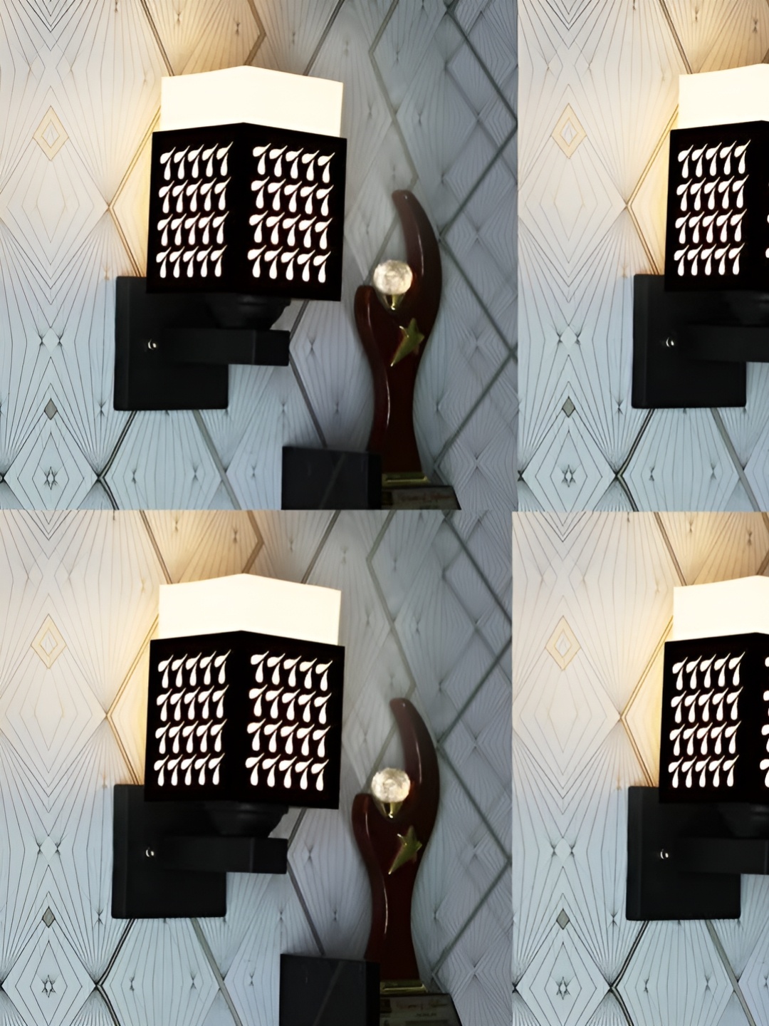

Gojeeva Black & White 4 Pieces Textured Square Shaped Wooden Wall Lamp