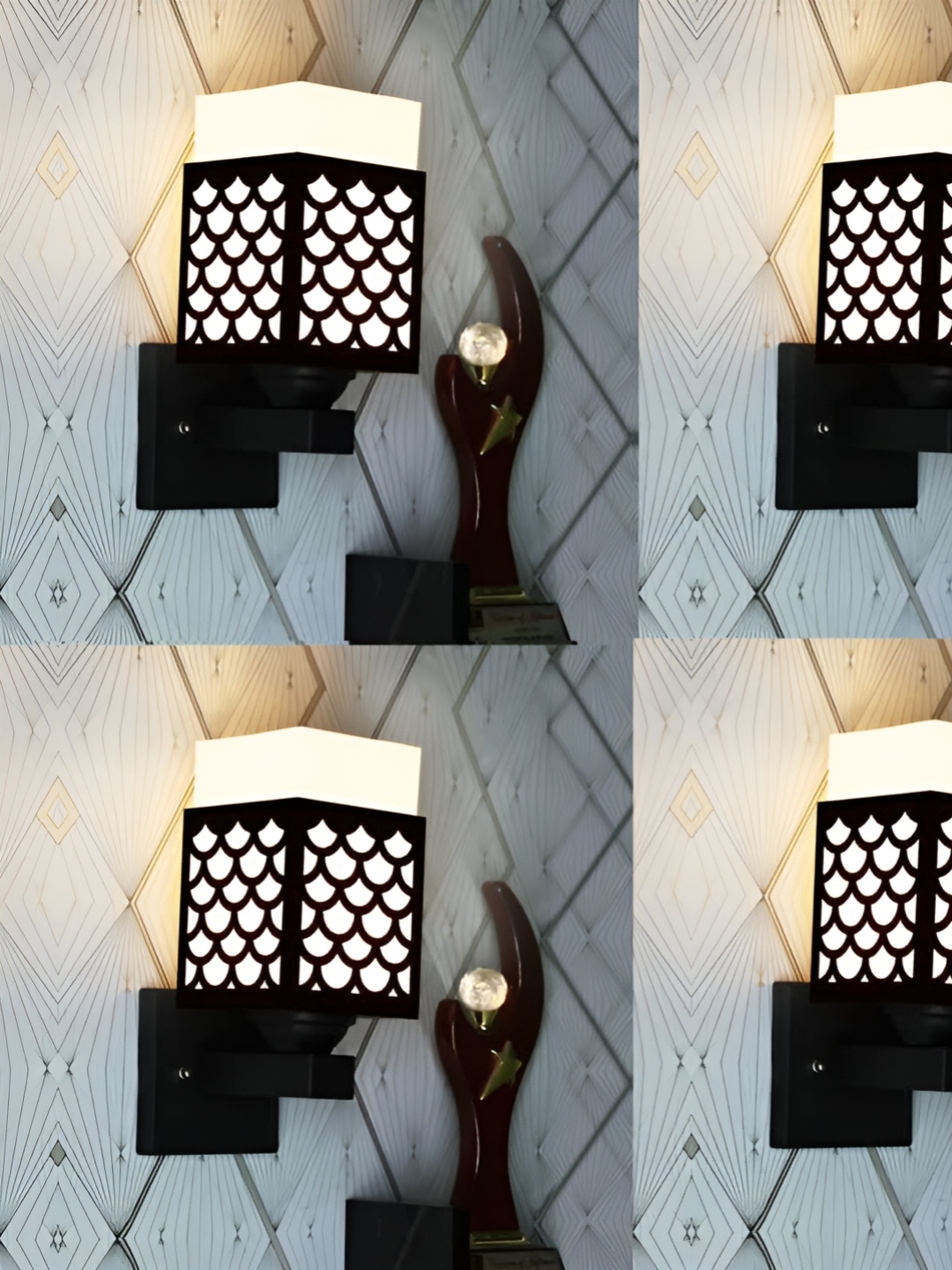 

Gojeeva Black & White 4 Pieces Textured Wooden Square Shaped Wall Lamps