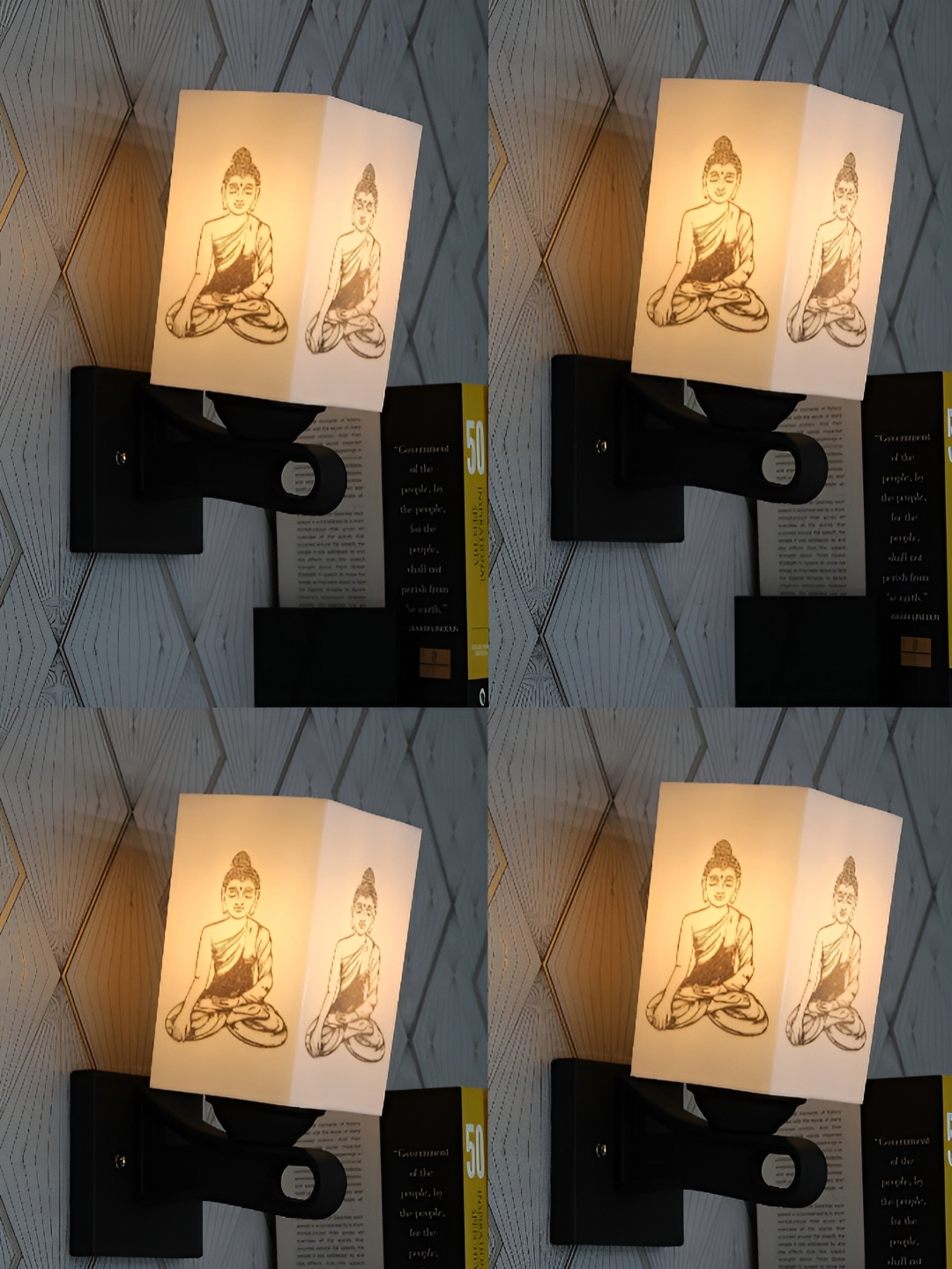 

Gojeeva Black & White 4 Pieces Printed Rectangle Shaped Wall Lamps