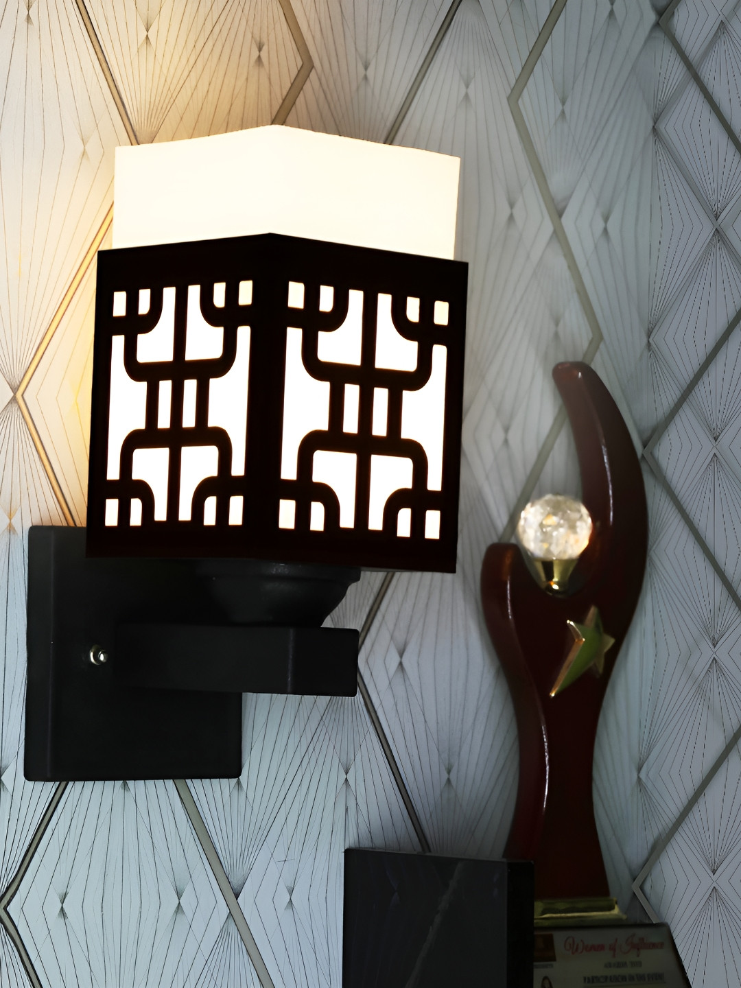 

Gojeeva Black and White Textured Wooden Square Shaped Wall Lamp