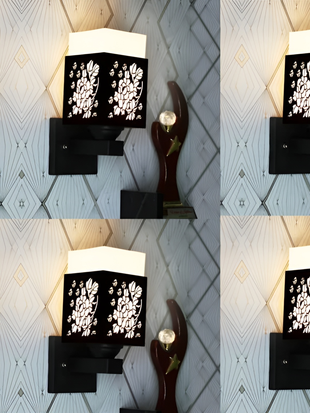 

Gojeeva Black & White 4 Pieces Textured Wooden Square Shaped Wall Lamps