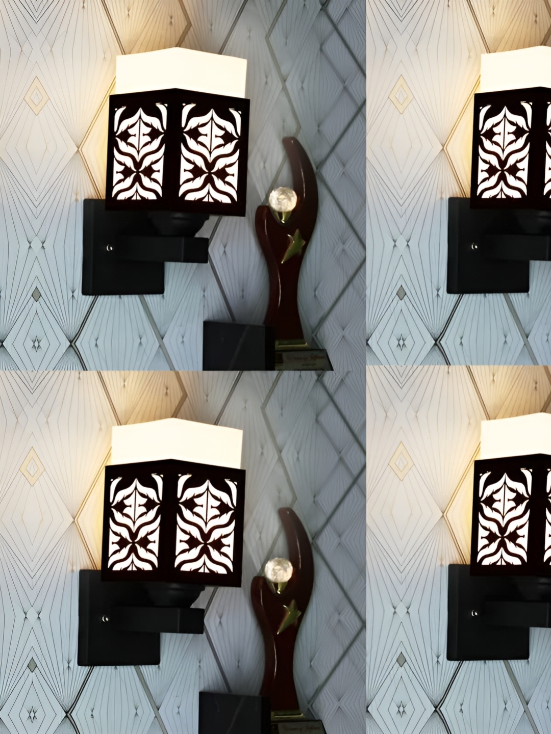 

Gojeeva Black & White 4 Pieces Textured Wooden Square Shaped Wall Lamps