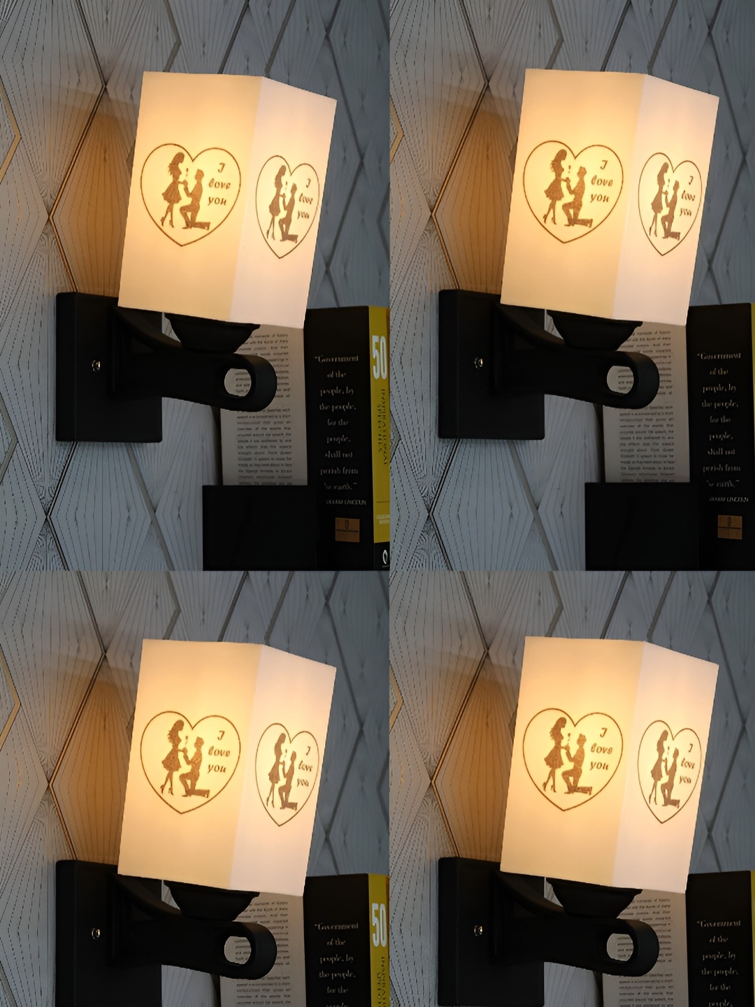 

Gojeeva Black & White 4 Pieces Printed Square Shaped Metal Wall Lamp