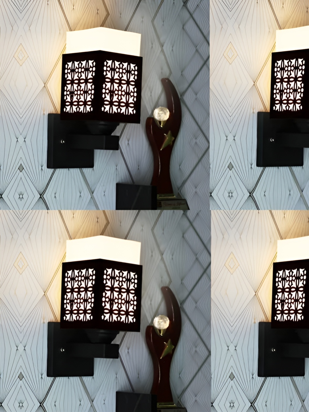 

Gojeeva Black & White 4 Pieces Textured Wooden Rectangle Shaped Wall Lamps