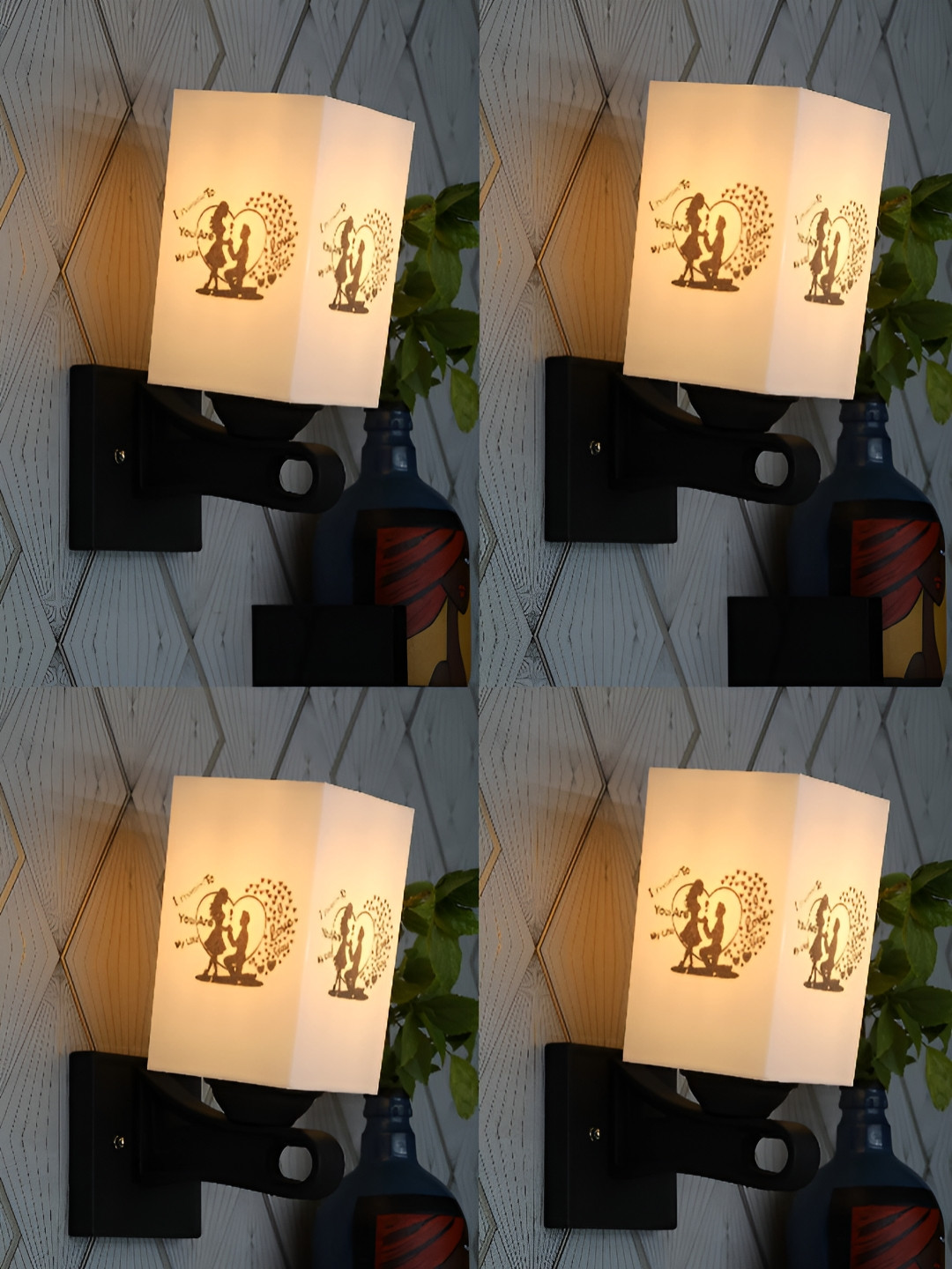 

Gojeeva Black & White 4 Pieces Textured Rectangle Shaped Wall Lamps