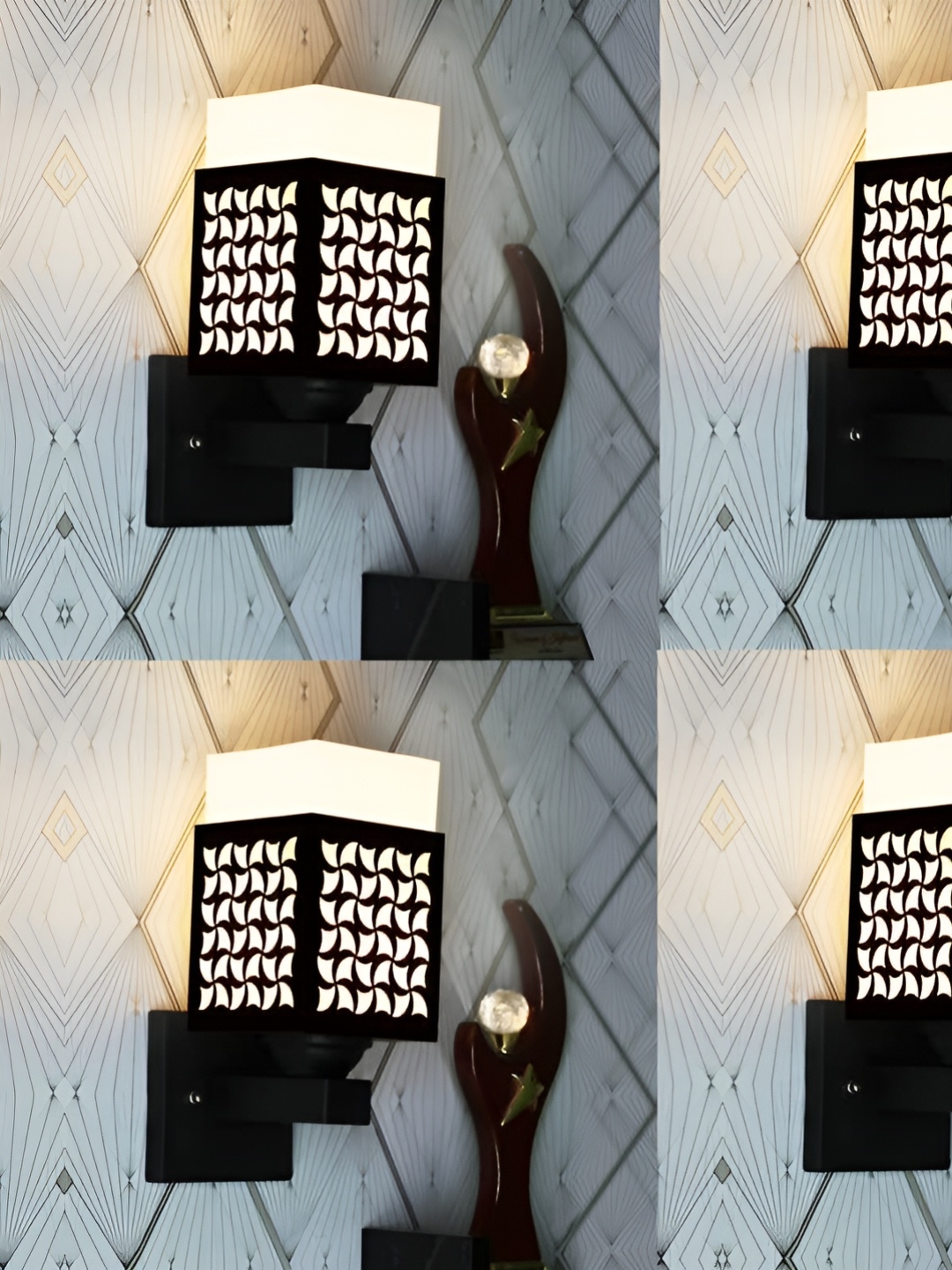 

Gojeeva Black & White 4 Pieces Textured Wooden Rectangle Shaped Wall Lamps