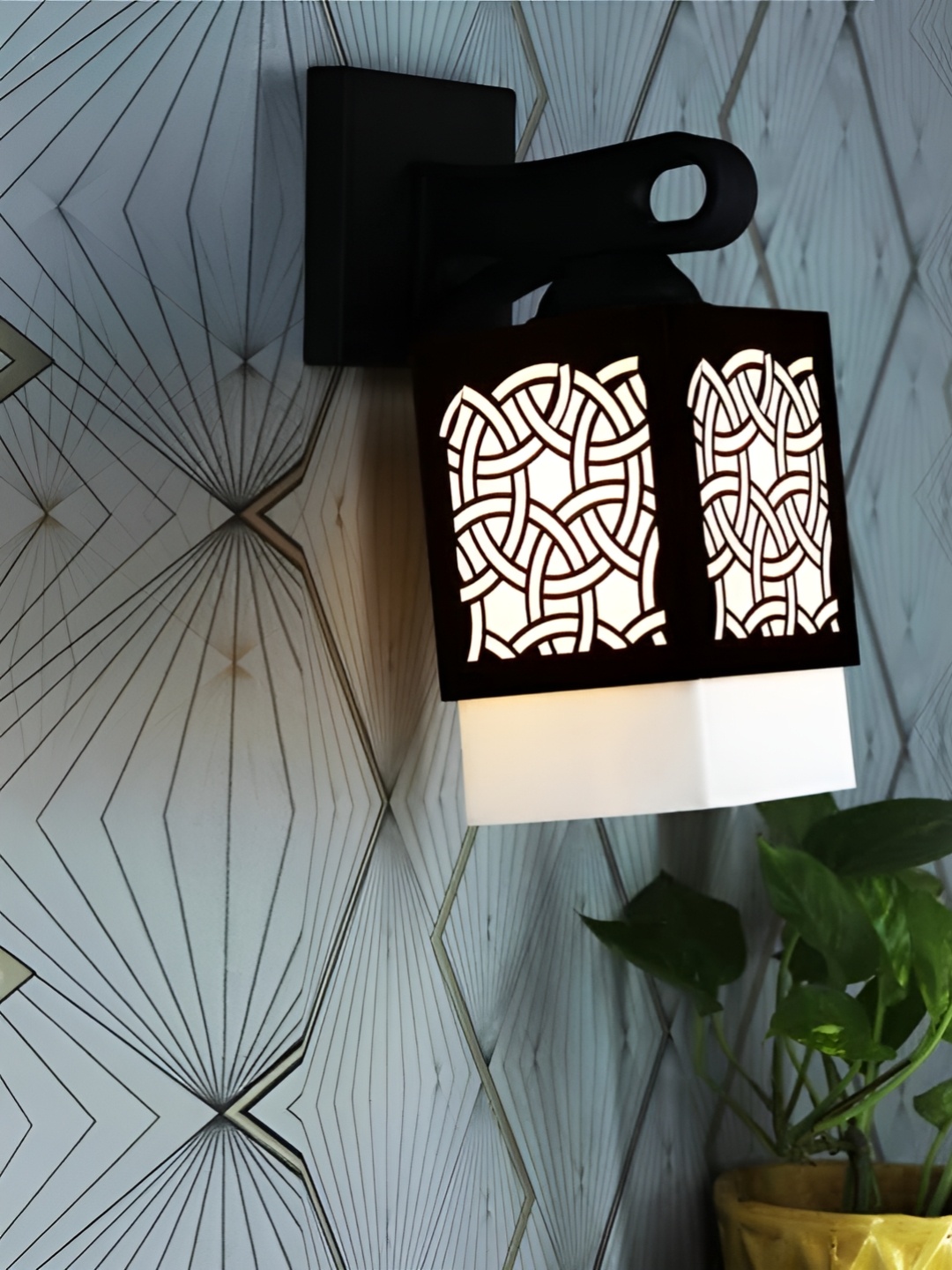 

Gojeeva Black and White Textured Wooden Square Shaped Wall Lamp